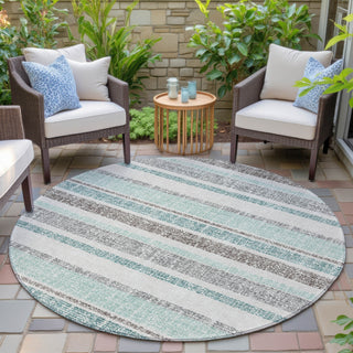 Piper Looms Chantille Stripes ACN2122 Teal Machine Washable Area Rug Round Outdoor Lifestyle Image Feature