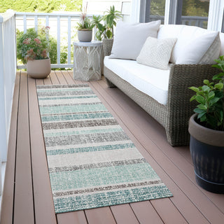 Piper Looms Chantille Stripes ACN2122 Teal Machine Washable Area Rug Runner Outdoor Lifestyle Image Feature