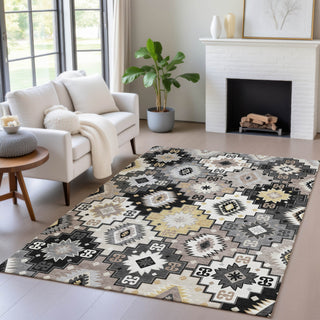 Piper Looms Chantille Ethnic ACN2123 Black Machine Washable Area Rug Lifestyle Image Feature