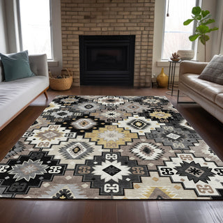 Piper Looms Chantille Ethnic ACN2123 Black Machine Washable Area Rug Lifestyle Image Feature