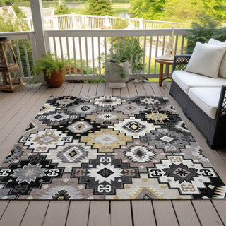 Piper Looms Chantille Ethnic ACN2123 Black Machine Washable Area Rug Outdoor Lifestyle Image Feature