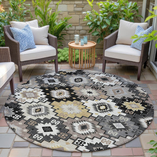 Piper Looms Chantille Ethnic ACN2123 Black Machine Washable Area Rug Round Outdoor Lifestyle Image Feature