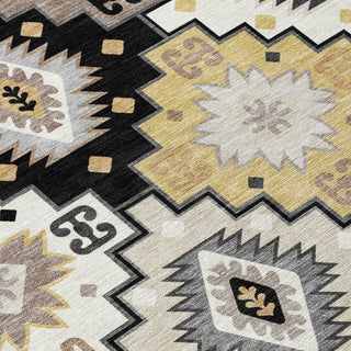 Piper Looms Chantille Ethnic ACN2123 Black Machine Washable Area Rug Swatch Image