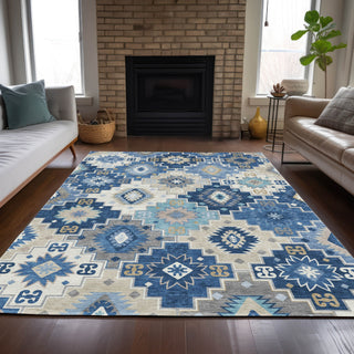 Piper Looms Chantille Ethnic ACN2123 Blue Machine Washable Area Rug Lifestyle Image Feature