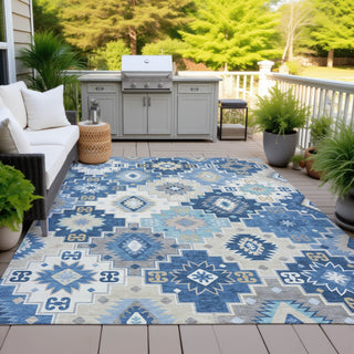 Piper Looms Chantille Ethnic ACN2123 Blue Machine Washable Area Rug Outdoor Lifestyle Image Feature