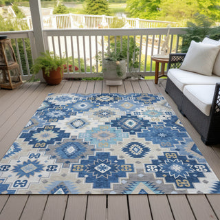 Piper Looms Chantille Ethnic ACN2123 Blue Machine Washable Area Rug Outdoor Lifestyle Image Feature
