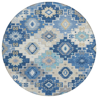 Piper Looms Chantille Ethnic ACN2123 Blue Machine Washable Area Rug Round Main Image