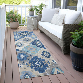 Piper Looms Chantille Ethnic ACN2123 Blue Machine Washable Area Rug Runner Outdoor Lifestyle Image Feature