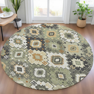 Piper Looms Chantille Ethnic ACN2123 Fern Machine Washable Area Rug Round Lifestyle Image Feature