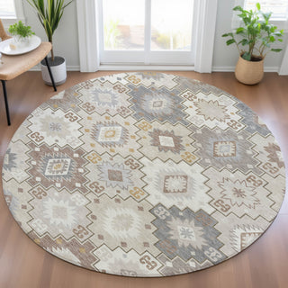 Piper Looms Chantille Ethnic ACN2123 Ivory Machine Washable Area Rug Round Lifestyle Image Feature