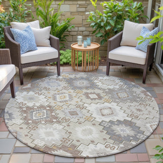 Piper Looms Chantille Ethnic ACN2123 Ivory Machine Washable Area Rug Round Outdoor Lifestyle Image Feature