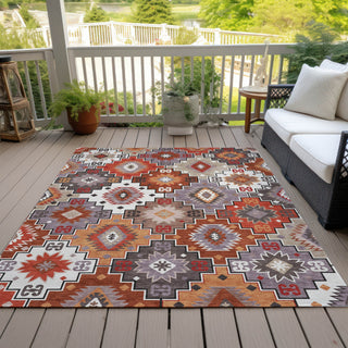 Piper Looms Chantille Ethnic ACN2123 Paprika Machine Washable Area Rug Outdoor Lifestyle Image Feature