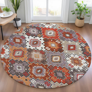 Piper Looms Chantille Ethnic ACN2123 Paprika Machine Washable Area Rug Round Lifestyle Image Feature