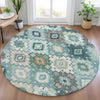 Piper Looms Chantille Ethnic ACN2123 Teal Machine Washable Area Rug Round Lifestyle Image Feature