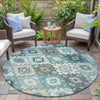Piper Looms Chantille Ethnic ACN2123 Teal Machine Washable Area Rug Round Outdoor Lifestyle Image Feature