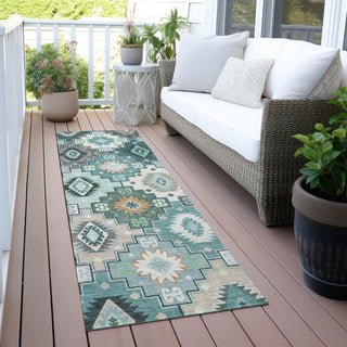 Piper Looms Chantille Ethnic ACN2123 Teal Machine Washable Area Rug Runner Outdoor Lifestyle Image Feature