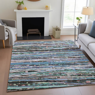 Piper Looms Chantille Stripes ACN2125 Blue Machine Washable Area Rug Lifestyle Image Feature