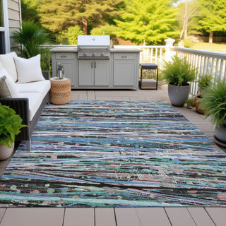 Piper Looms Chantille Stripes ACN2125 Blue Machine Washable Area Rug Outdoor Lifestyle Image Feature