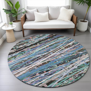 Piper Looms Chantille Stripes ACN2125 Blue Machine Washable Area Rug Round Lifestyle Image Feature