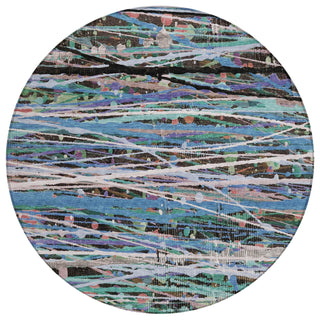 Piper Looms Chantille Stripes ACN2125 Blue Machine Washable Area Rug Round Main Image