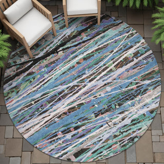 Piper Looms Chantille Stripes ACN2125 Blue Machine Washable Area Rug Round Outdoor Lifestyle Image Feature