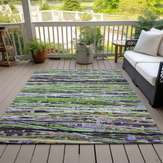 Piper Looms Chantille Stripes ACN2125 Green Machine Washable Area Rug Outdoor Lifestyle Image Feature