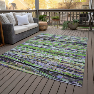 Piper Looms Chantille Stripes ACN2125 Green Machine Washable Area Rug Outdoor Lifestyle Image Feature