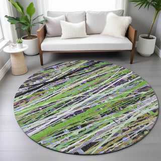 Piper Looms Chantille Stripes ACN2125 Green Machine Washable Area Rug Round Lifestyle Image Feature
