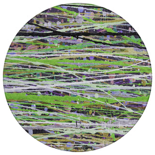 Piper Looms Chantille Stripes ACN2125 Green Machine Washable Area Rug Round Main Image