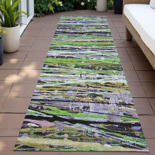 Piper Looms Chantille Stripes ACN2125 Green Machine Washable Area Rug Runner Outdoor Lifestyle Image Feature