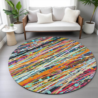 Piper Looms Chantille Stripes ACN2125 Orange Machine Washable Area Rug Round Lifestyle Image Feature