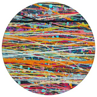Piper Looms Chantille Stripes ACN2125 Orange Machine Washable Area Rug Round Main Image