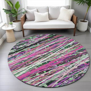 Piper Looms Chantille Stripes ACN2125 Pink Machine Washable Area Rug Round Lifestyle Image Feature