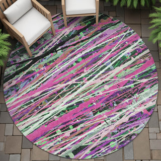 Piper Looms Chantille Stripes ACN2125 Pink Machine Washable Area Rug Round Outdoor Lifestyle Image Feature