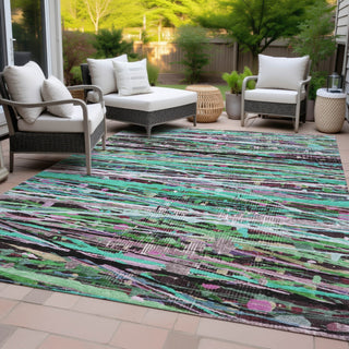 Piper Looms Chantille Stripes ACN2125 Teal Machine Washable Area Rug Outdoor Lifestyle Image Feature