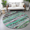 Piper Looms Chantille Stripes ACN2125 Teal Machine Washable Area Rug Round Lifestyle Image Feature