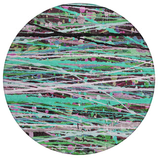 Piper Looms Chantille Stripes ACN2125 Teal Machine Washable Area Rug Round Main Image