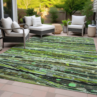 Piper Looms Chantille Stripes ACN2126 Green Machine Washable Area Rug Outdoor Lifestyle Image Feature