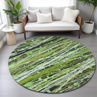 Piper Looms Chantille Stripes ACN2126 Green Machine Washable Area Rug Round Lifestyle Image Feature