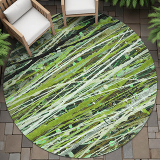 Piper Looms Chantille Stripes ACN2126 Green Machine Washable Area Rug Round Outdoor Lifestyle Image Feature