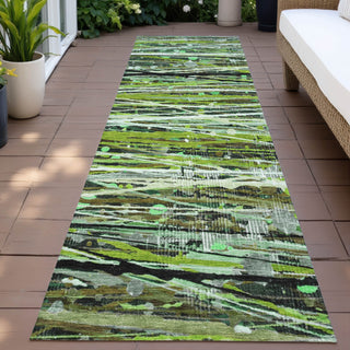 Piper Looms Chantille Stripes ACN2126 Green Machine Washable Area Rug Runner Outdoor Lifestyle Image Feature