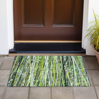 Piper Looms Chantille Stripes ACN2126 Green Machine Washable Area Rug Scatter Outdoor Lifestyle Image Feature