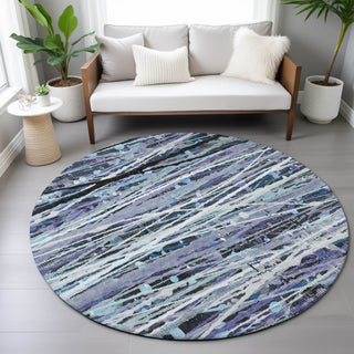 Piper Looms Chantille Stripes ACN2126 Purple Machine Washable Area Rug Round Lifestyle Image Feature