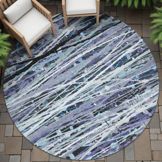Piper Looms Chantille Stripes ACN2126 Purple Machine Washable Area Rug Round Outdoor Lifestyle Image Feature