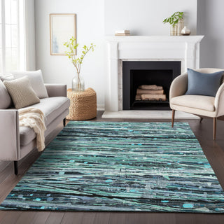 Piper Looms Chantille Stripes ACN2126 Teal Machine Washable Area Rug Lifestyle Image Feature