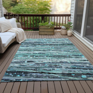 Piper Looms Chantille Stripes ACN2126 Teal Machine Washable Area Rug Outdoor Lifestyle Image Feature