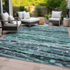 Piper Looms Chantille Stripes ACN2126 Teal Machine Washable Area Rug Outdoor Lifestyle Image Feature