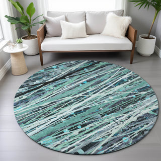 Piper Looms Chantille Stripes ACN2126 Teal Machine Washable Area Rug Round Lifestyle Image Feature
