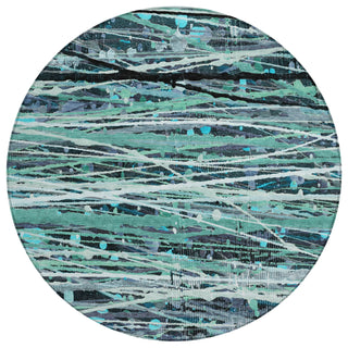 Piper Looms Chantille Stripes ACN2126 Teal Machine Washable Area Rug Round Main Image
