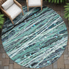 Piper Looms Chantille Stripes ACN2126 Teal Machine Washable Area Rug Round Outdoor Lifestyle Image Feature